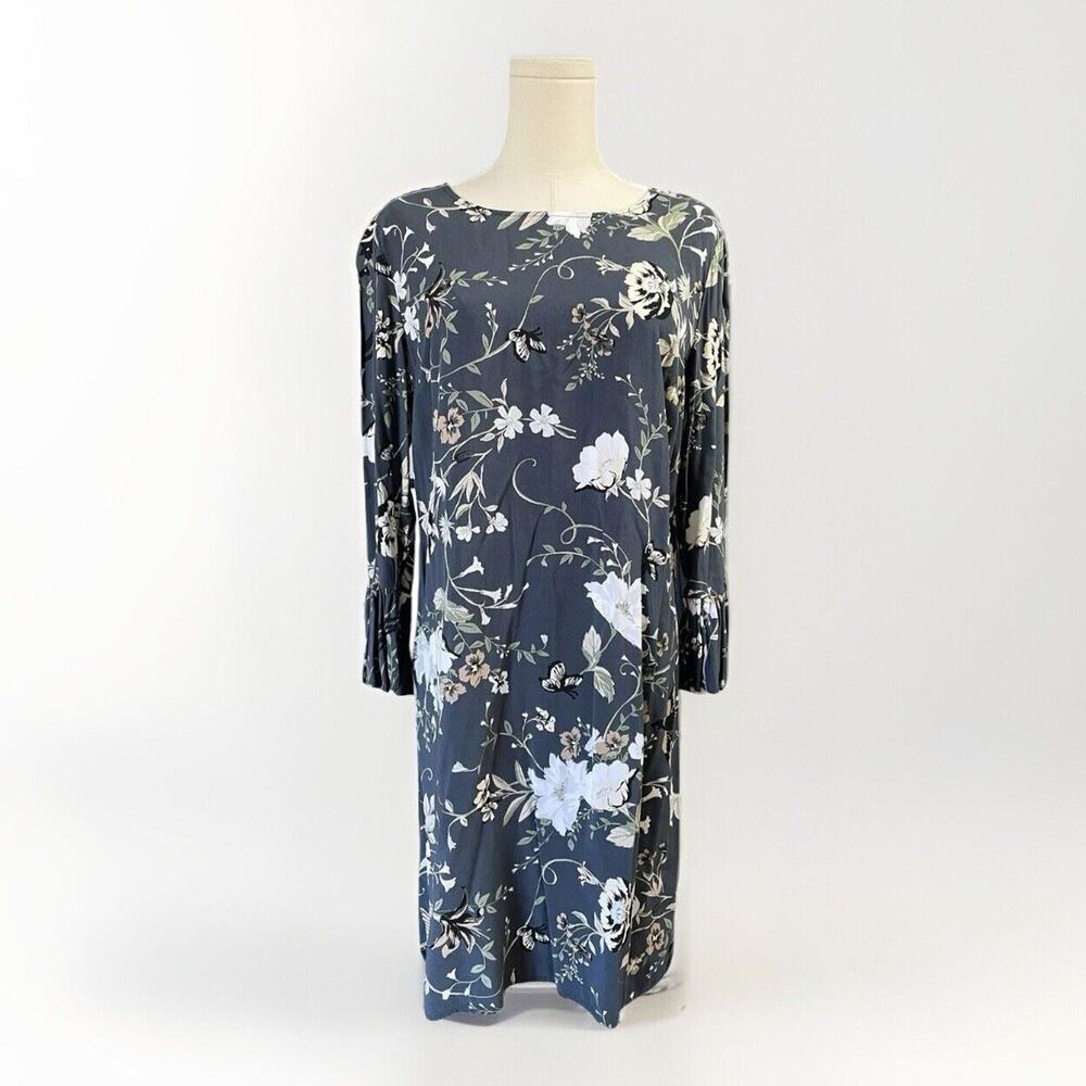 Old Navy Butterfly Floral Swing Dress Size M Gray Woven Keyhole Cottage Prairie